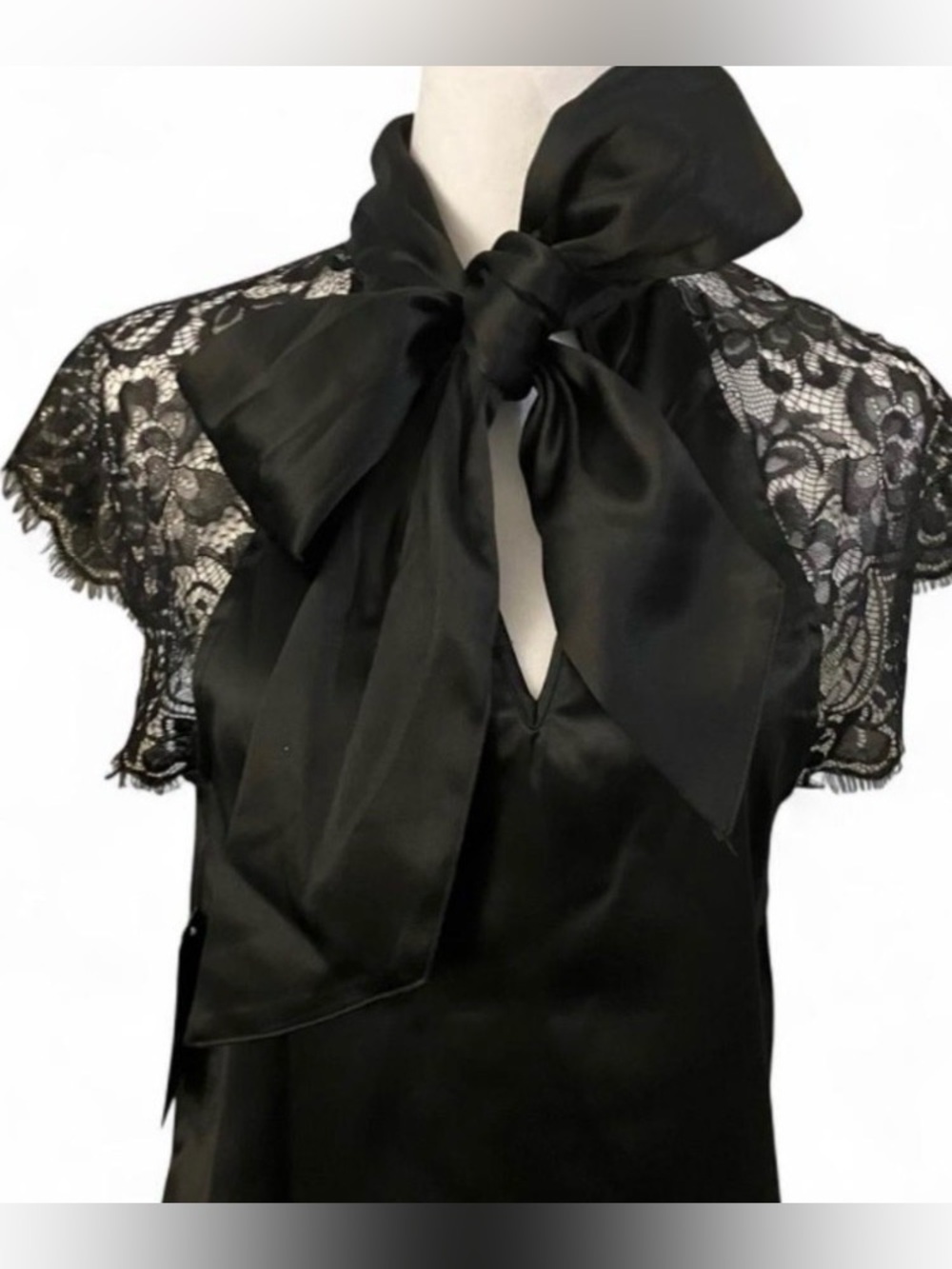 Classic,satin bow blouse lace trim Y2K chic soft girl going out top